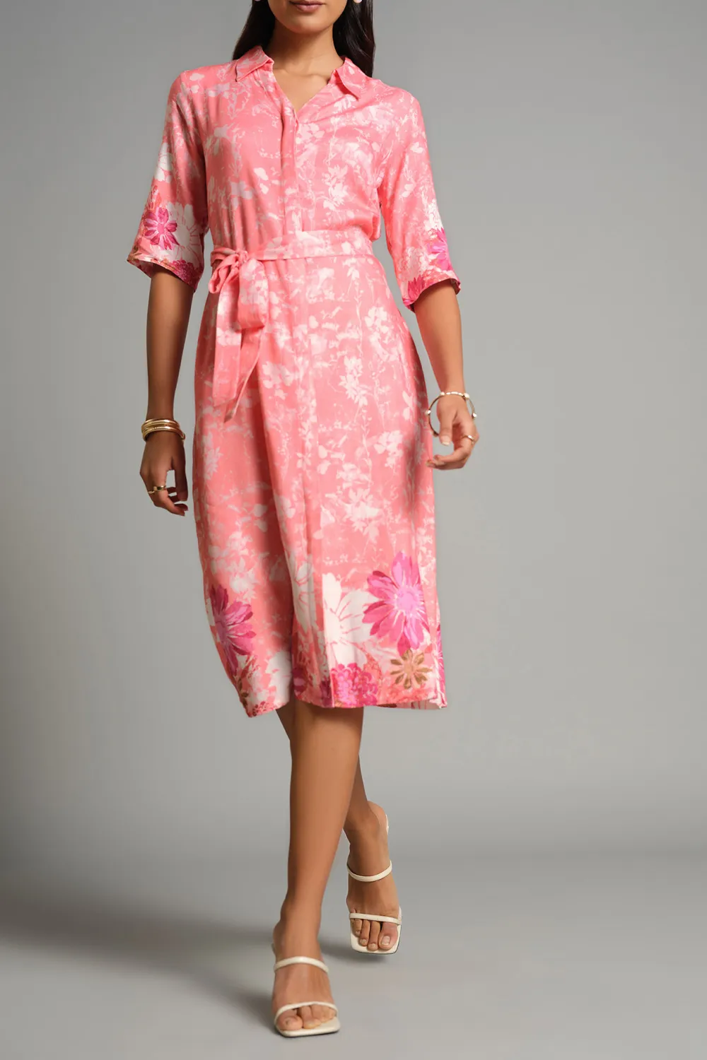 Casual Style Coral Blooms Dress