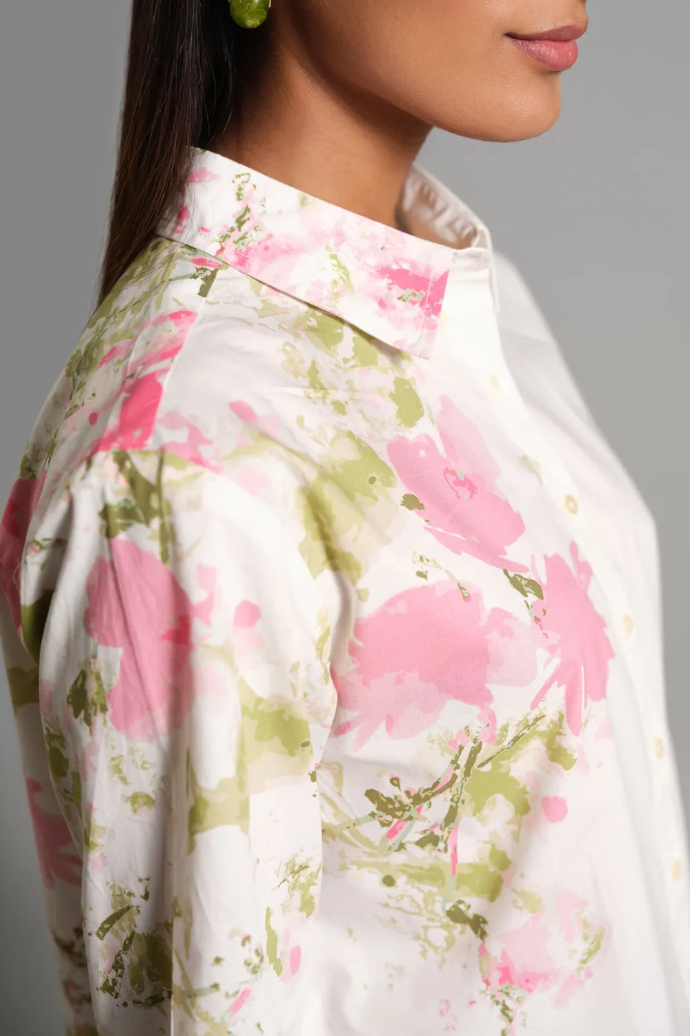 White Casual Style Floral Shirt