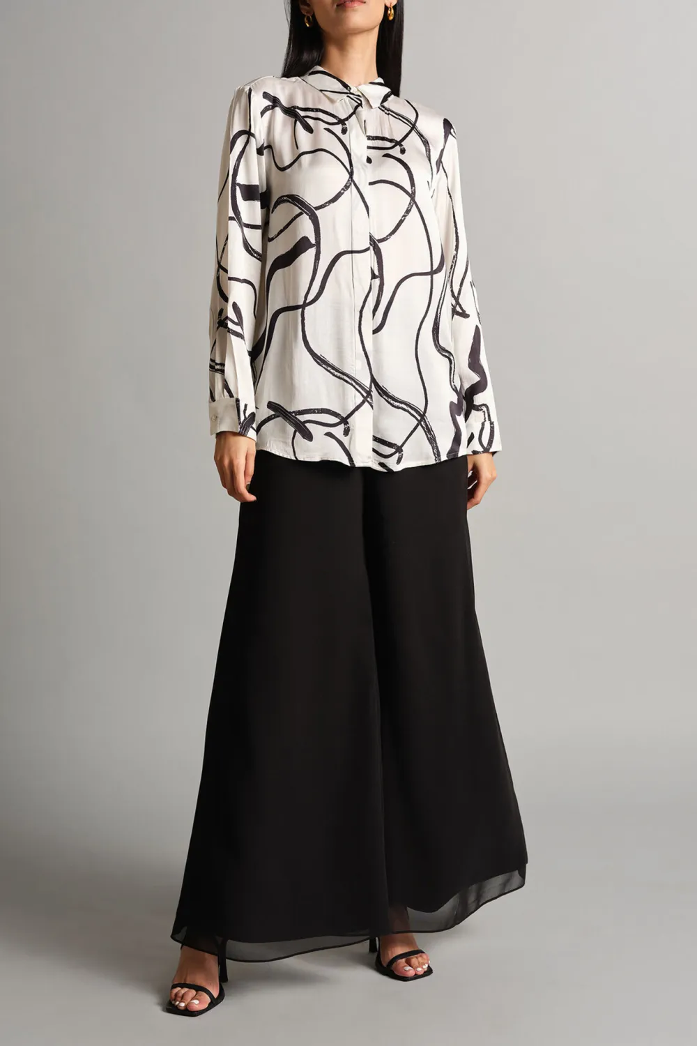 White Abstract Curve Shirt