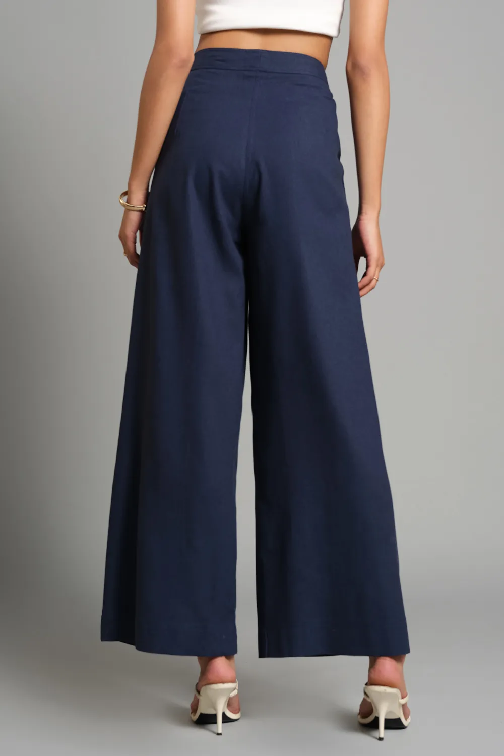 Navy Casual Wear Wide-Leg Pants
