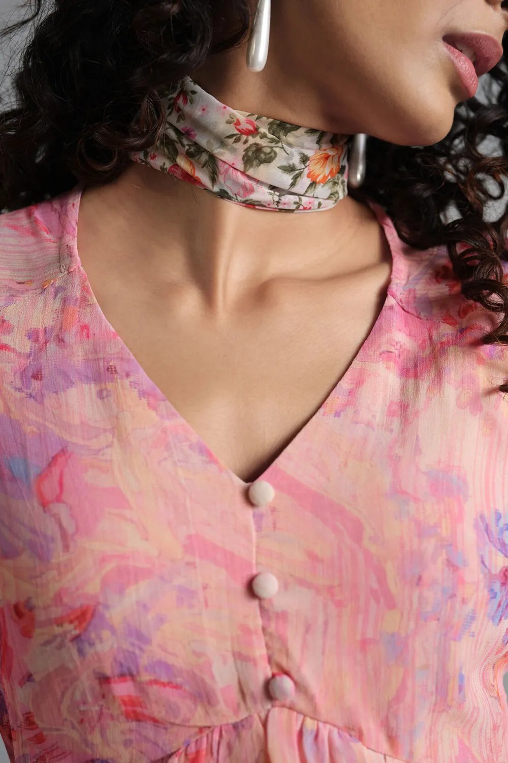 V-Neck Casual Style Pink Dress