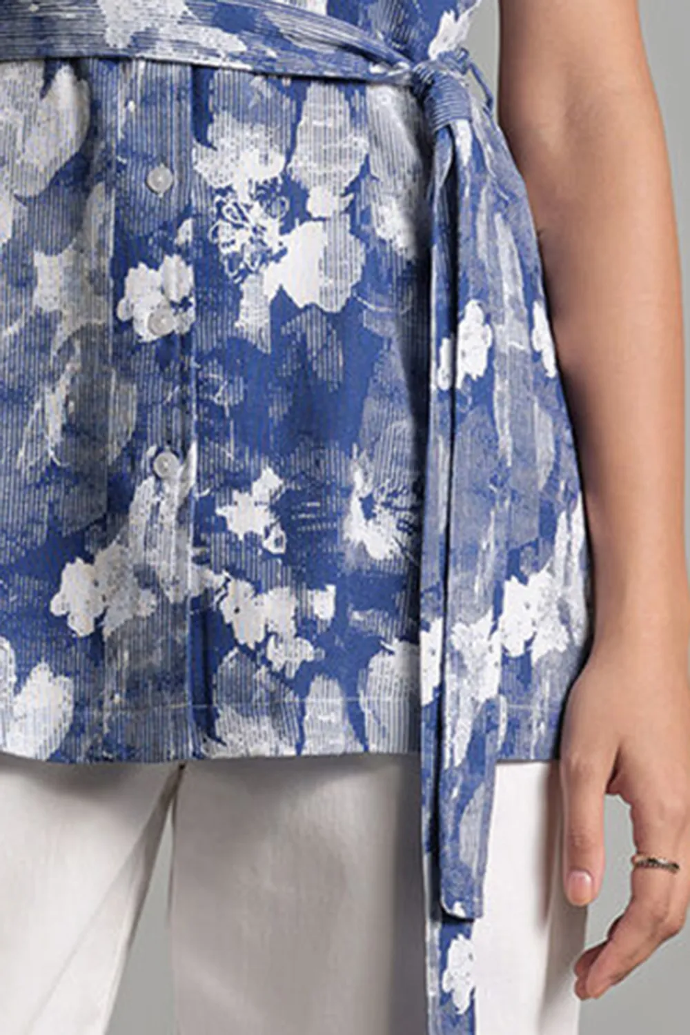 Sleeveless Blooms In Blues Top