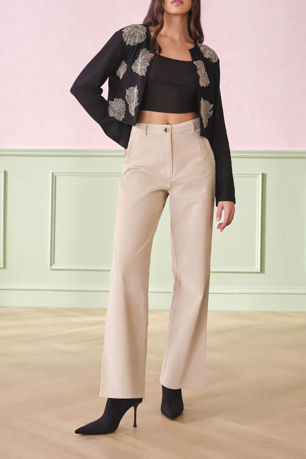 Black Viscose Casual Style Outerwear