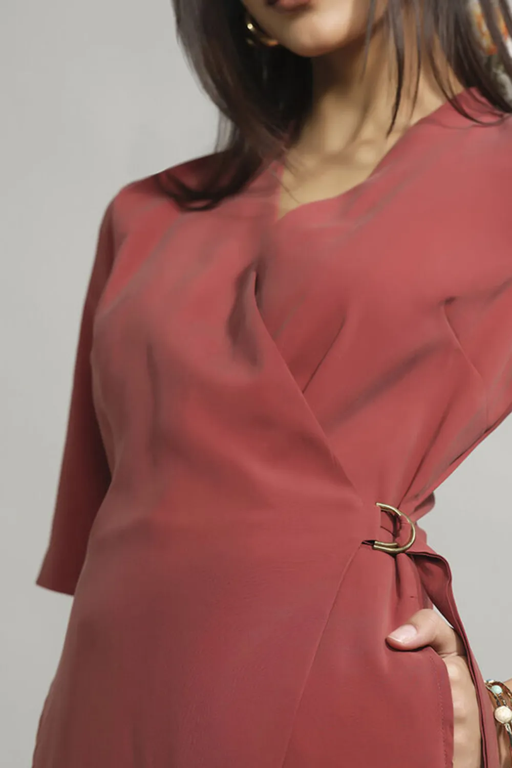 Rust Casual Style Wide-Leg Jumpsuit