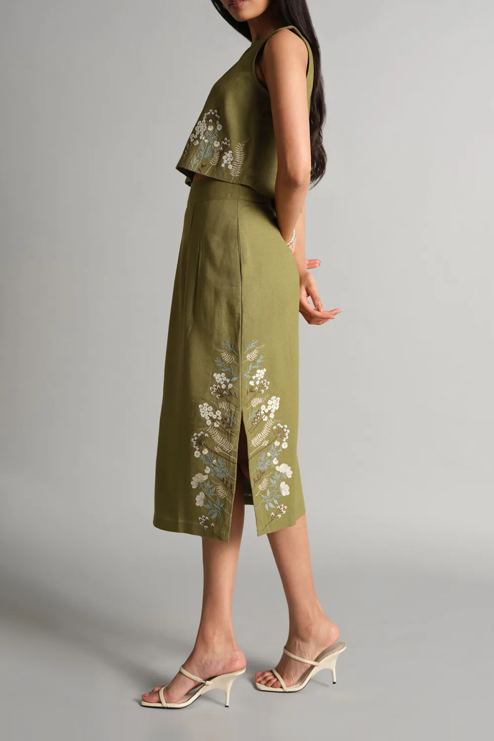Olive Casual Style Skirt Set