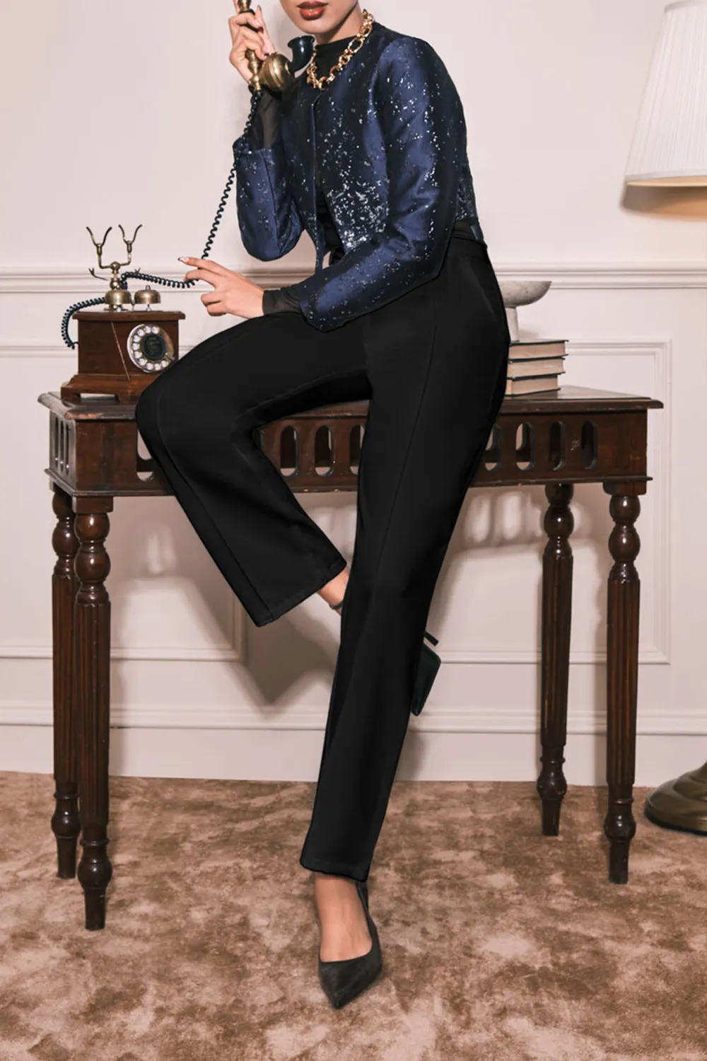 Navy Blue Regular Length Casual Style Outerwear