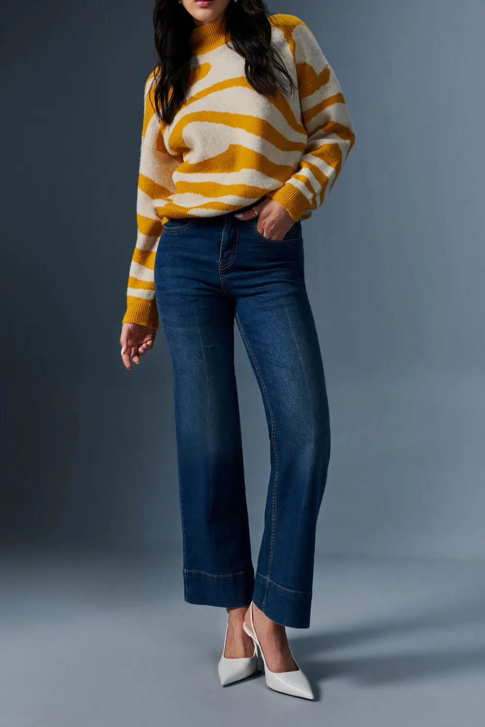 Yellow Long Sleeve Wave Sweater